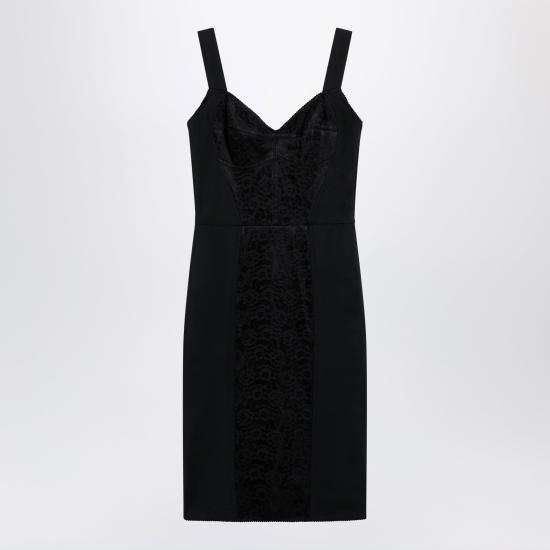 26FW 돌체앤가바나 엘라스틱 패브릭 앤 레이스 시스 드레스 F63G9TGDCLQ Black