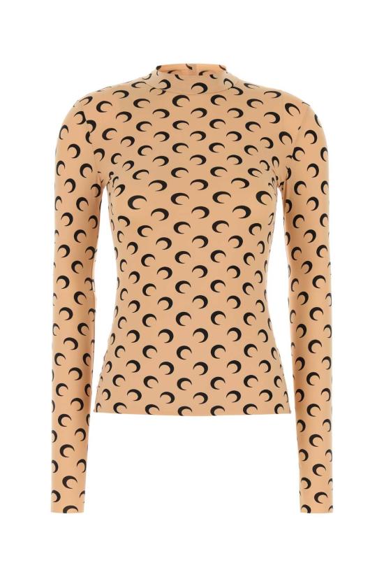 26SS 마린세르 문 프린티드 저지 세컨드 스킨 하이넥 탑 WTS005ACJER0001TA10 BEIGE