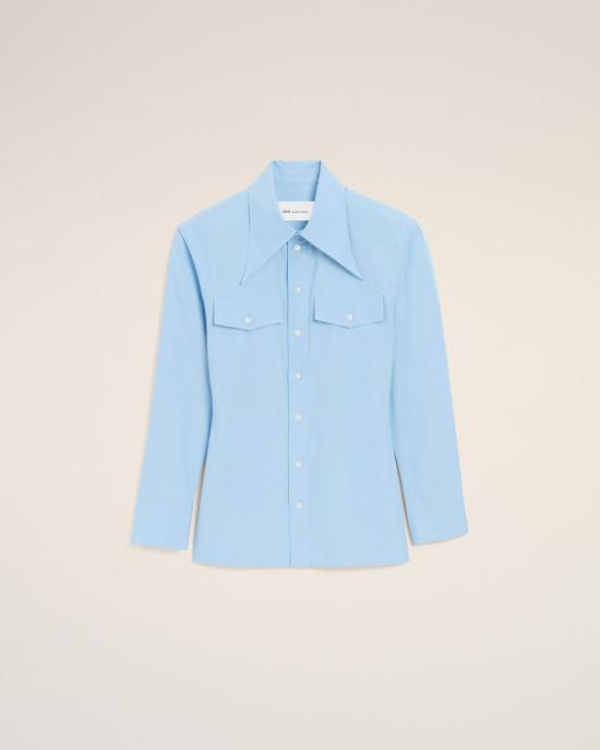 26SS 아미 코튼 샤프 칼라 피티드 셔츠 FSH807CO0063484 AZUL