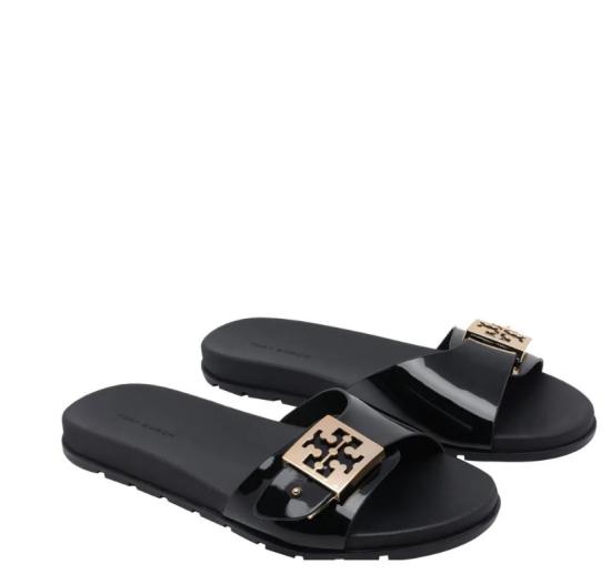 26FW 토리버치 버클 슬라이드 157872 001 Black gold - TORY BURCH