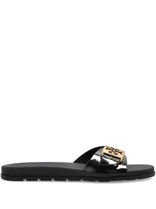 26FW 토리버치 버클 슬라이드 157872 001 Black gold - TORY BURCH