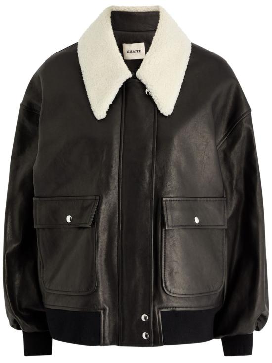 26SS 케이트 Shellar 쉘러 시어링 칼라 레더 봄버 자켓 6075729 200 Nero - KHAITE