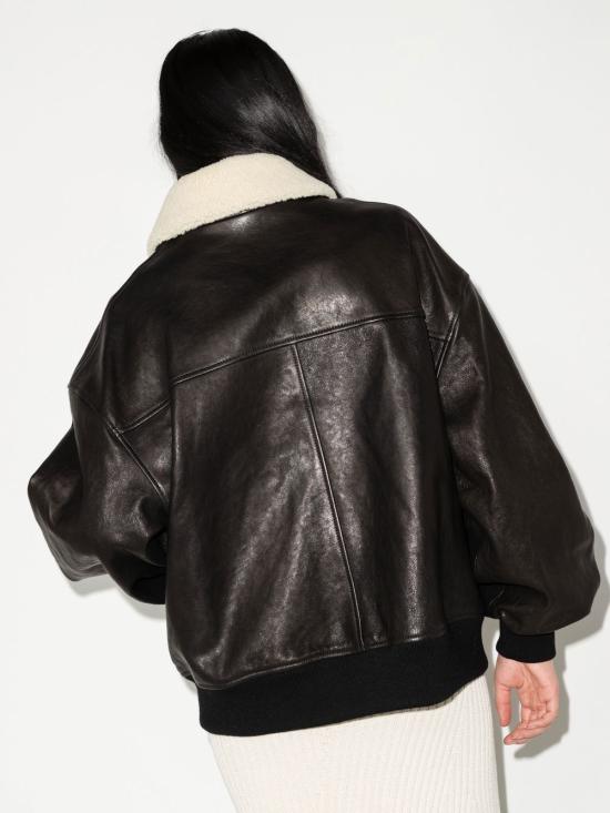 26SS 케이트 Shellar 쉘러 시어링 칼라 레더 봄버 자켓 6075729 200 Nero - KHAITE
