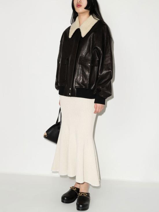 26SS 케이트 Shellar 쉘러 시어링 칼라 레더 봄버 자켓 6075729 200 Nero - KHAITE