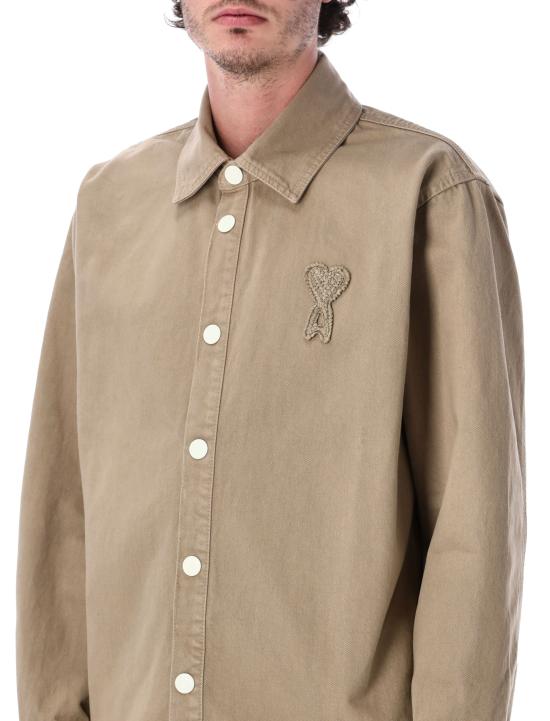 26SS 아미 톤온톤 로고 코튼 니트 오버셔츠 UJK897DE0126 A036 BEIGE TAUPE - AMI