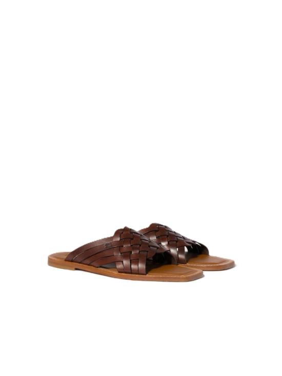 26SS 미우미우 레더 슬라이드 5XX678 3ZN8F0201 Brown - MIU MIU