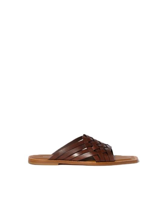 26SS 미우미우 레더 슬라이드 5XX678 3ZN8F0201 Brown