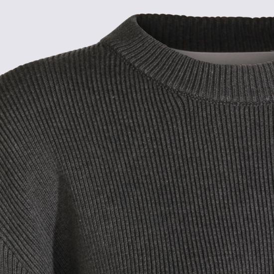 26FW 골든구스 로고 백 코튼 라운드넥 스웨터 GWP00951 P00066260304 Dark Grey Melange - GOLDEN GOOSE