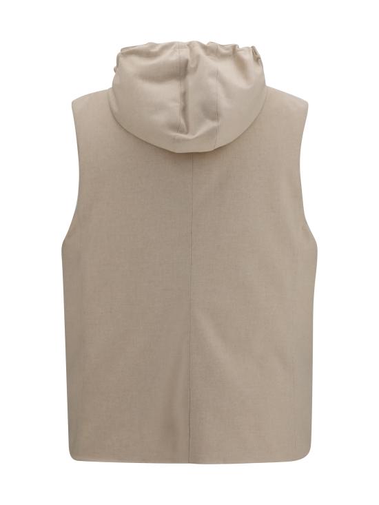 26FW 브루넬로 쿠치넬리 본디드 울 플란넬 디테처블 후드 다운 베스트 MM4701775 CID85 BEIGE - BRUNELLO CUCINELLI