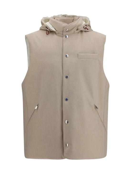 26FW 브루넬로 쿠치넬리 본디드 울 플란넬 디테처블 후드 다운 베스트 MM4701775 CID85 BEIGE