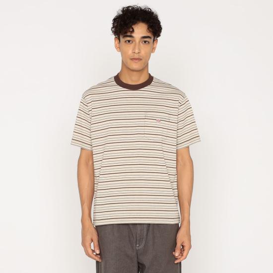 26SS 단톤 숏 슬리브 포켓 스트라이프 반팔 티셔츠 DTC0198TCB BEIGE X BROWN MULTI DOM