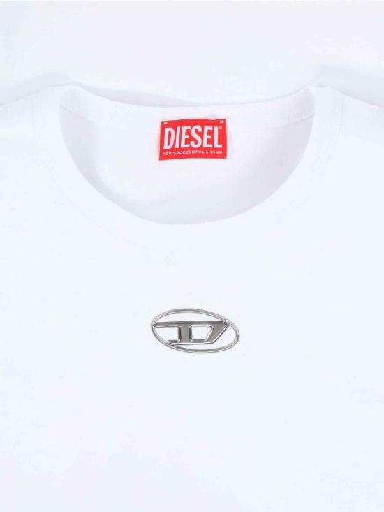 26FW 디젤 T-어드저스트-Od 메탈릭 오발 D 티셔츠 A17880 0CLBR 100 WHITE - DIESEL