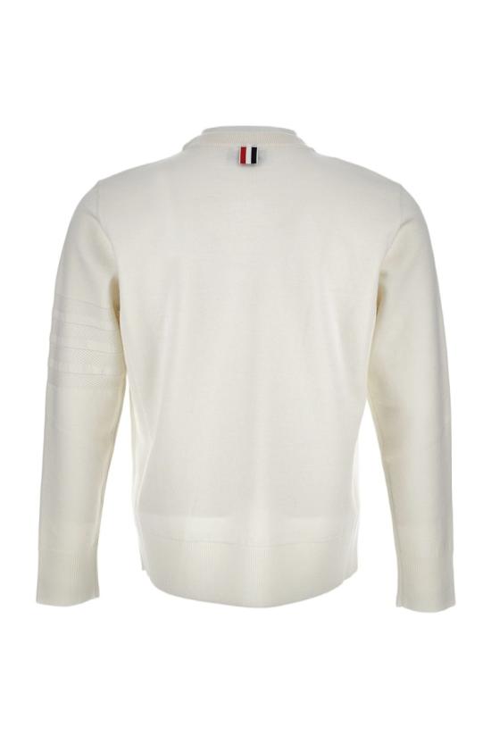 25FW 톰브라운 메리노 울 더블 페이스 사선 크루넥 풀오버 MKA566AY1055100 White - THOM BROWNE