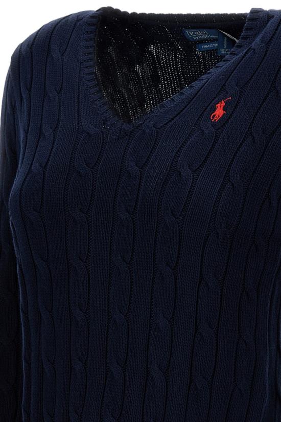 26SS 폴로 랄프로렌 포니로고 피마 코튼 케이블 니트 V넥 스웨터 211971870004HUNTERNAVY Blue - POLO RALPH LAUREN