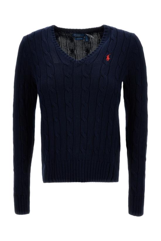 26SS 폴로 랄프로렌 포니로고 피마 코튼 케이블 니트 V넥 스웨터 211971870004HUNTERNAVY Blue