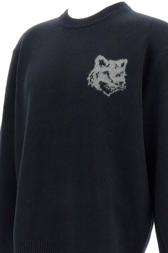 25FW 메종키츠네 폭스 헤드 인타르시아 메리노 스웨터 PM00816KM03290391 Black - MAISON KITSUNE