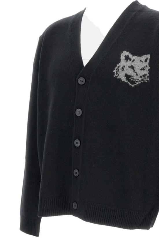 25FW 메종키츠네 폭스 헤드 인타르시아 메리노 가디건 PM00509KM03290391 Black - MAISON KITSUNE