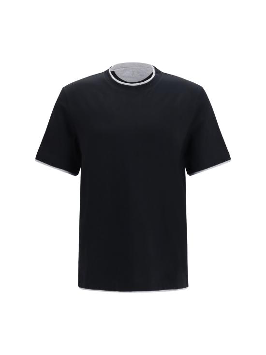 26FW 브루넬로 쿠치넬리 자수 로고 티셔츠 M0B137427 CGB88 BLACK