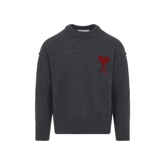 26FW 아미 빅 하트 울 크루넥 스웨터 UKS838 018 084 GRIS CHINE ROUGE - AMI