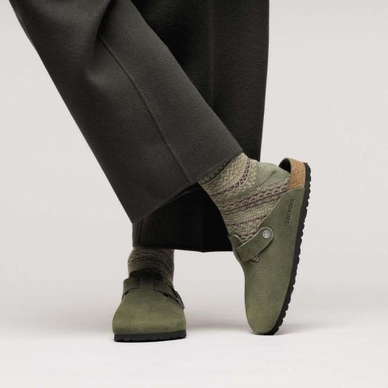  버켄스탁 뮬/슬리퍼 보스턴 스웨이드 가죽 클로그 타임 톤 - BIRKENSTOCK