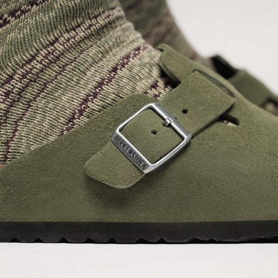  버켄스탁 뮬/슬리퍼 보스턴 스웨이드 가죽 클로그 타임 톤 - BIRKENSTOCK