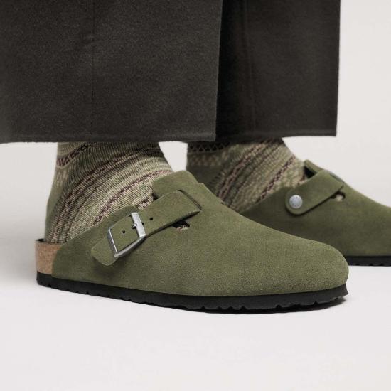  버켄스탁 뮬/슬리퍼 보스턴 스웨이드 가죽 클로그 타임 톤 - BIRKENSTOCK