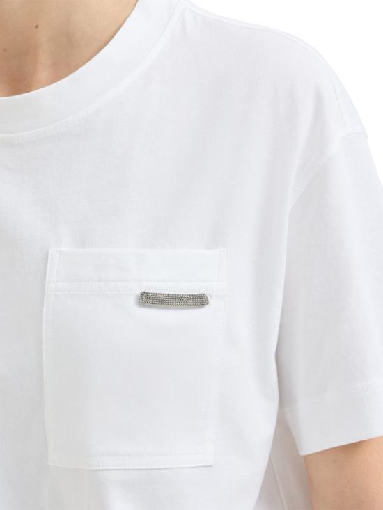 26SS 브루넬로 쿠치넬리 샤이니 탭 코튼 저지 티셔츠 M0T81EC710C6159 White - BRUNELLO CUCINELLI