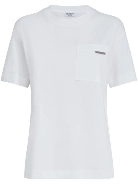 26SS 브루넬로 쿠치넬리 샤이니 탭 코튼 저지 티셔츠 M0T81EC710C6159 White