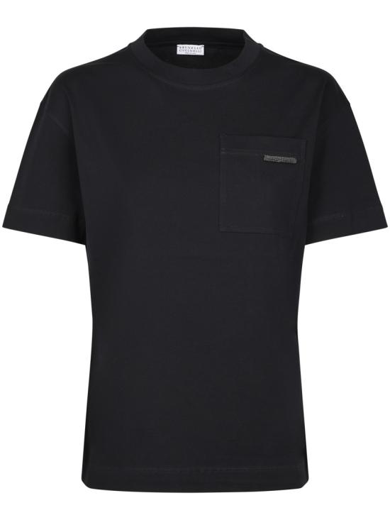 26SS 브루넬로 쿠치넬리 샤이니 탭 코튼 저지 티셔츠 M0T81EC710C101 Black
