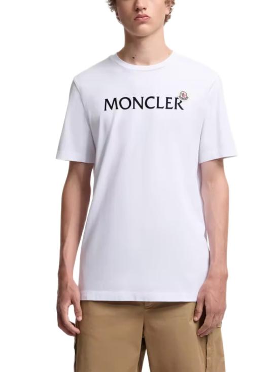 26SS 몽클레어 플록드 로고 코튼 티셔츠 8C000678390T001 White - MONCLER