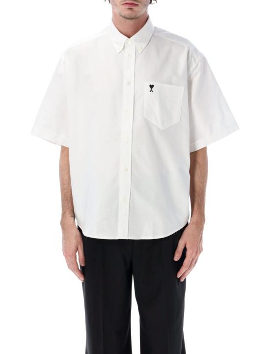 26SS 아미 코튼 박시 자수 아미 드 하트 HSH823CO0031168 White