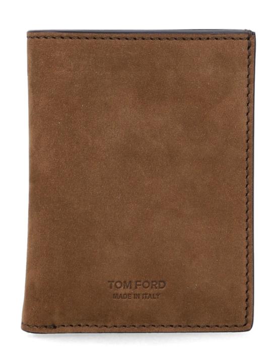 26SS 톰포드 누벅 T 라인 폴딩 카드 홀더 Y0279LCL504SEBU Brown