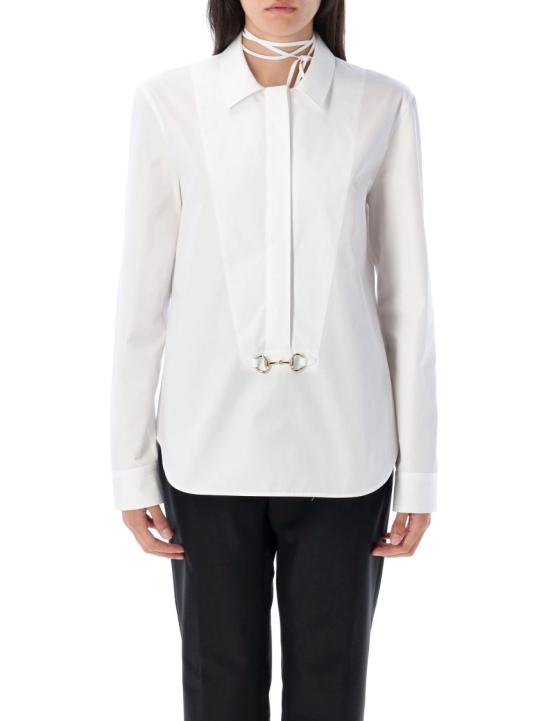 25FW 구찌 스빗 타이 넥 셔츠 831912Z8B2P9000 White
