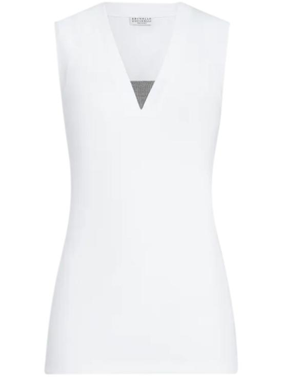 26SS 브루넬로 쿠치넬리 민소매 티셔츠 M0TC8EL672C159 White