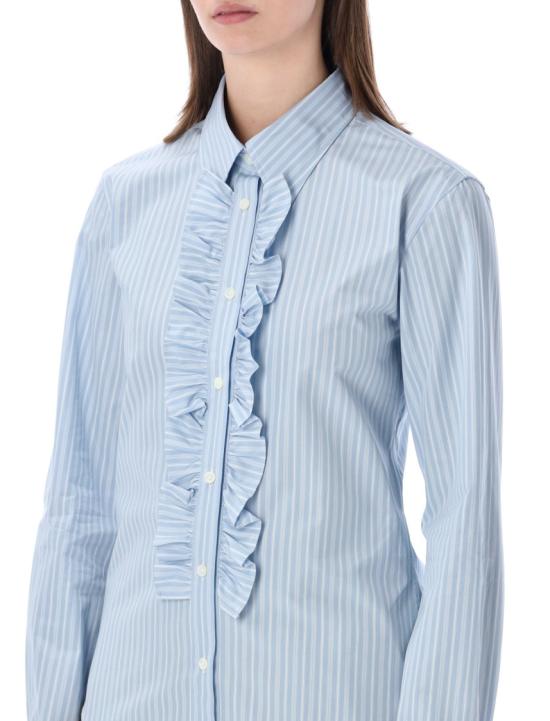 26SS 아미 코튼 롱 슬리브 러플 어드저스티드 셔츠 캐시미어 FSH821CO02194844 Blue - AMI