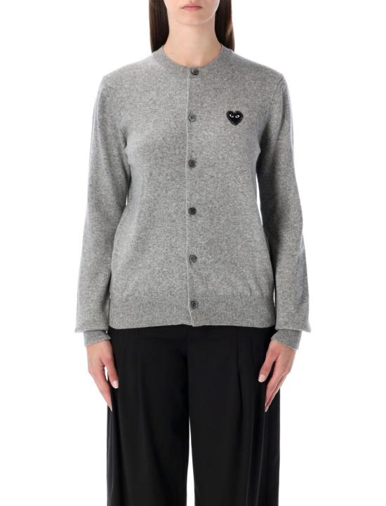 25FW 꼼데가르송 플레이 블랙 하트 x 라인스톤 라운드 넥 가디건 AX N805 0512 Grey