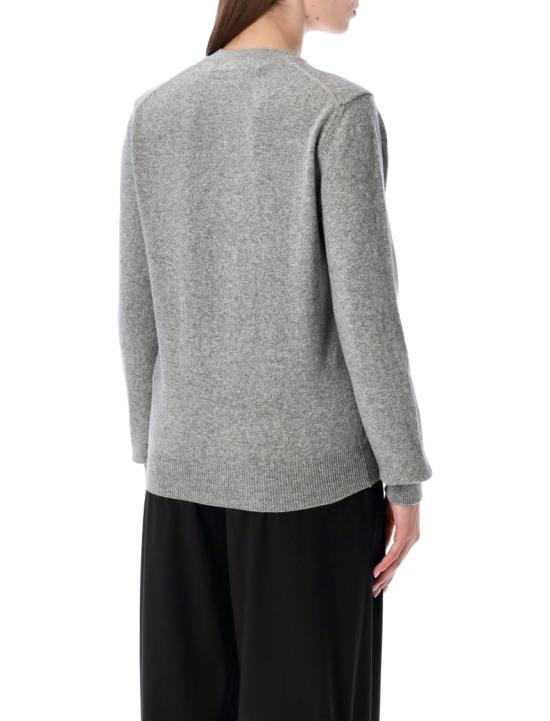 25FW 꼼데가르송 플레이 블랙 하트 x 라인스톤 라운드 넥 가디건 AX N805 0512 Grey - COMME DES GARCONS