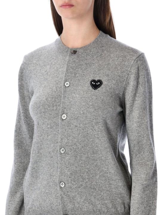 25FW 꼼데가르송 플레이 블랙 하트 x 라인스톤 라운드 넥 가디건 AX N805 0512 Grey - COMME DES GARCONS
