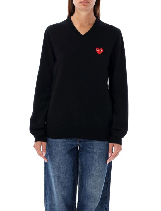 25FW 꼼데가르송 플레이 레드 하트 브이넥 스웨터 AX N002 0511 Black