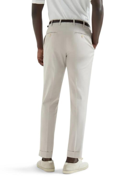 26SS 브루넬로 쿠치넬리 코튼 스트래치 미드 라이즈 슬림 핏 치노 M289LI1770C6008 White - BRUNELLO CUCINELLI