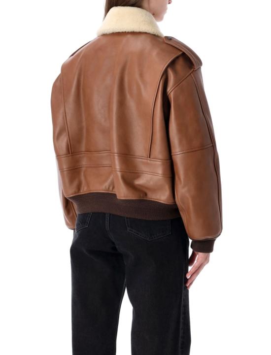 25FW 생로랑 시어링 칼라 가죽 봄버 자켓 843525YCTE22146 Brown - SAINT LAURENT