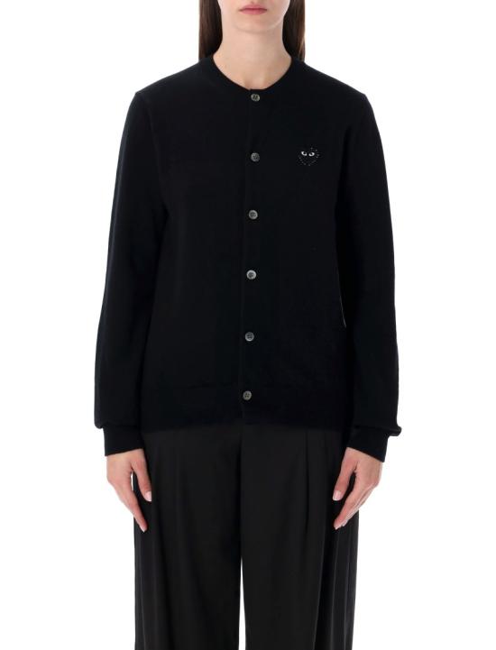 25FW 꼼데가르송 플레이 블랙 하트 x 라인스톤 라운드 넥 가디건 AX N805 0511 Black