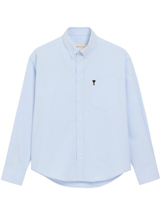 26SS 아미 스몰 하트 로고 박시 자수 셔츠 HSH822 CO0031450 Blue