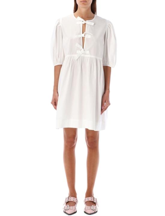 26SS 가니 코튼 포플린 타이 스트링 미니 드레스 F91706479151 White