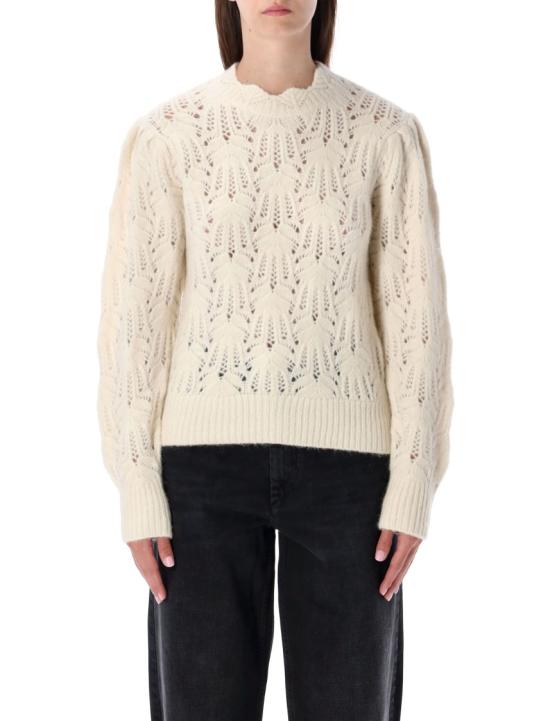 25FW 이자벨마랑에뚜왈 레이스 니트 퍼프 슬리브 크루넥 스웨터 PU0727FAC3L08E23EC Neutrals