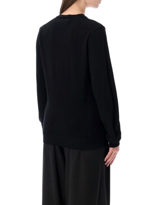 25FW 꼼데가르송 플레이 레드 하트 x 라인스톤 브이넥 스웨터 AX N801 0511 Black - COMME DES GARCONS