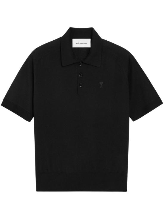26SS 아미 스몰 하트 로고 메리노 니트 울 숏슬리브 폴로 HPL438 KN00390180 Black