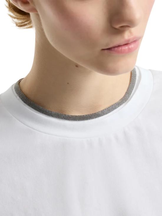 26SS 브루넬로 쿠치넬리 콘트라스트 트림 코튼 티셔츠 M0T18BD200C159 White - BRUNELLO CUCINELLI