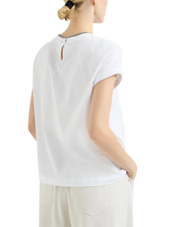 26SS 브루넬로 쿠치넬리 콘트라스트 트림 코튼 티셔츠 M0T18BD200C159 White - BRUNELLO CUCINELLI