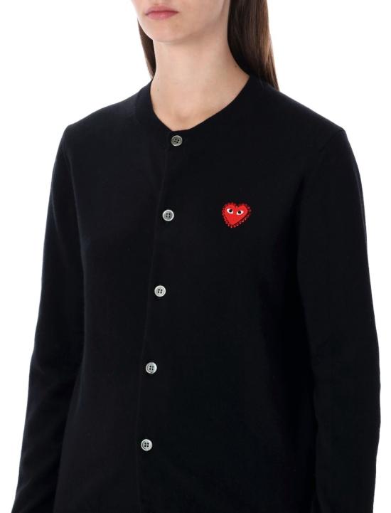 25FW 꼼데가르송 플레이 레드 하트 x 라인스톤 라운드 넥 가디건 AX N802 0511 Black - COMME DES GARCONS